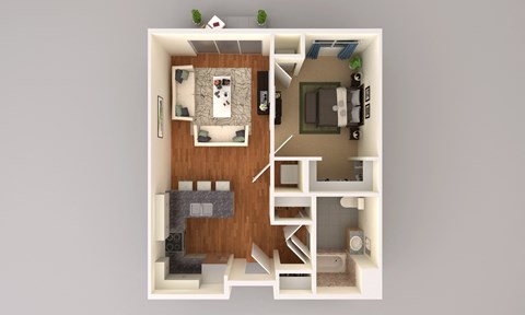 Floor plan for 1 bed, 1 bath, 785 sqft